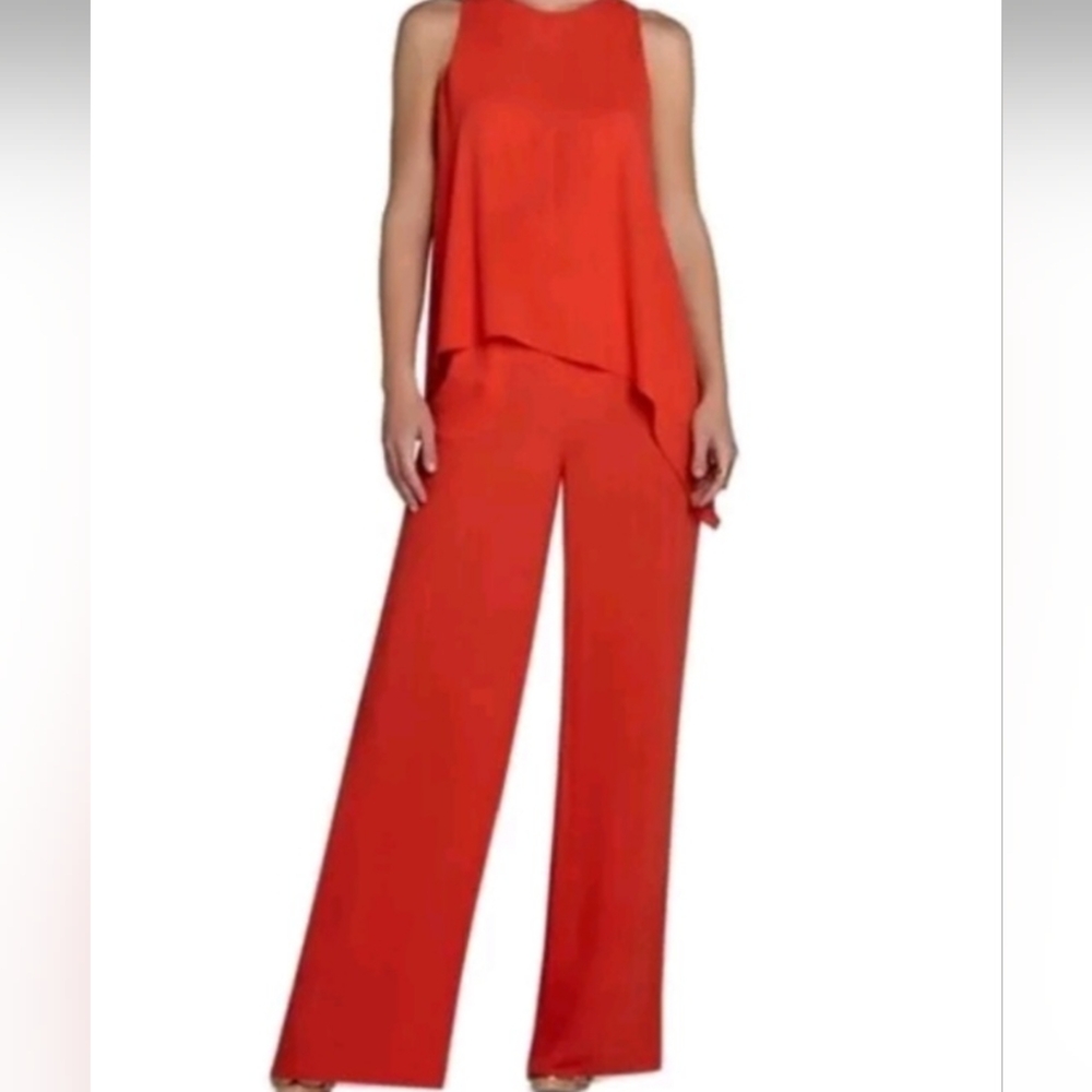 BCBGMAXazria red Hadli Sleeveless Draped Jumpsuit